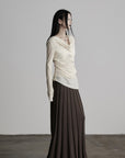 DOINDULGE Textured Knit Asymmetric Buttoned Long Sleeve Top