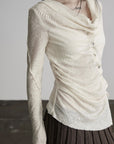 DOINDULGE Textured Knit Asymmetric Buttoned Long Sleeve Top