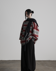 DOINDULGE Striped Fuzzy Knit Sweater Oversized Pullover Red Grey
