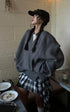WARDEN EDGE Grey Knit Pullover & Asymmetrical Plaid Skirt Set - PINKPARKS
