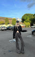 Rase le sol Gray Knot Detail High-Waisted Flared Pants - PINKPARKS