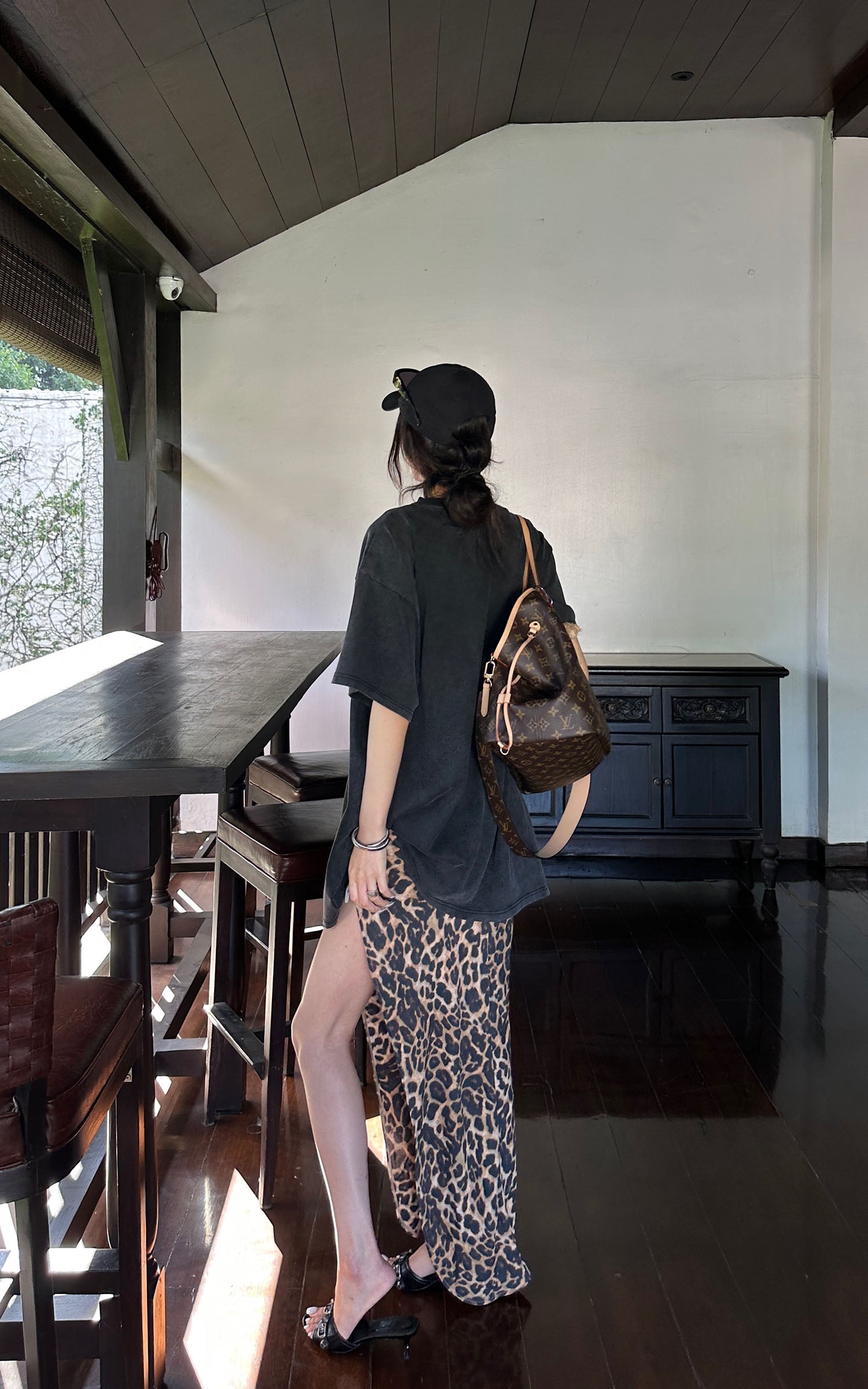 0122stepll 레오파드 하이슬릿 슬림 맥시 스커트