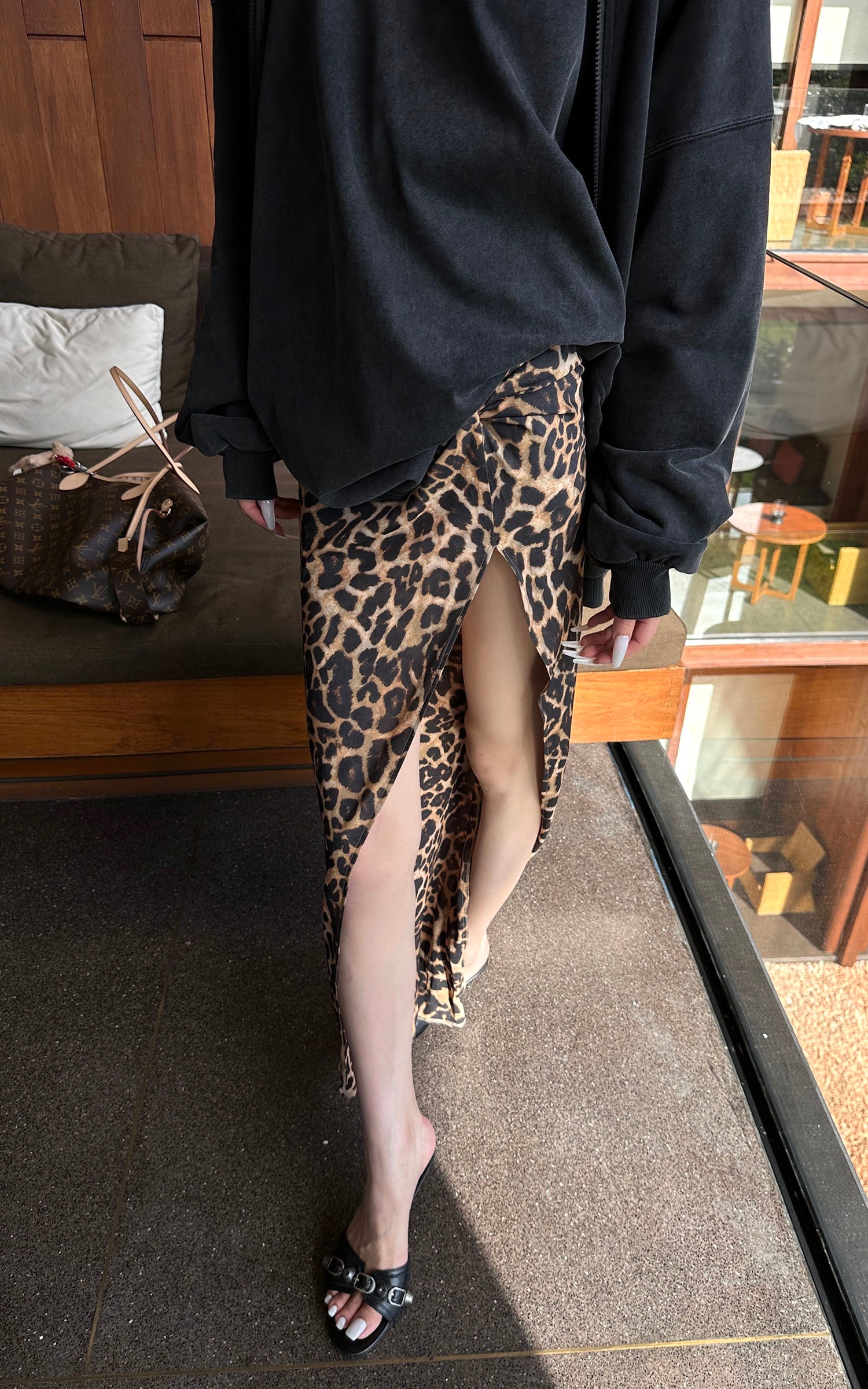 0122stepll 레오파드 하이슬릿 슬림 맥시 스커트