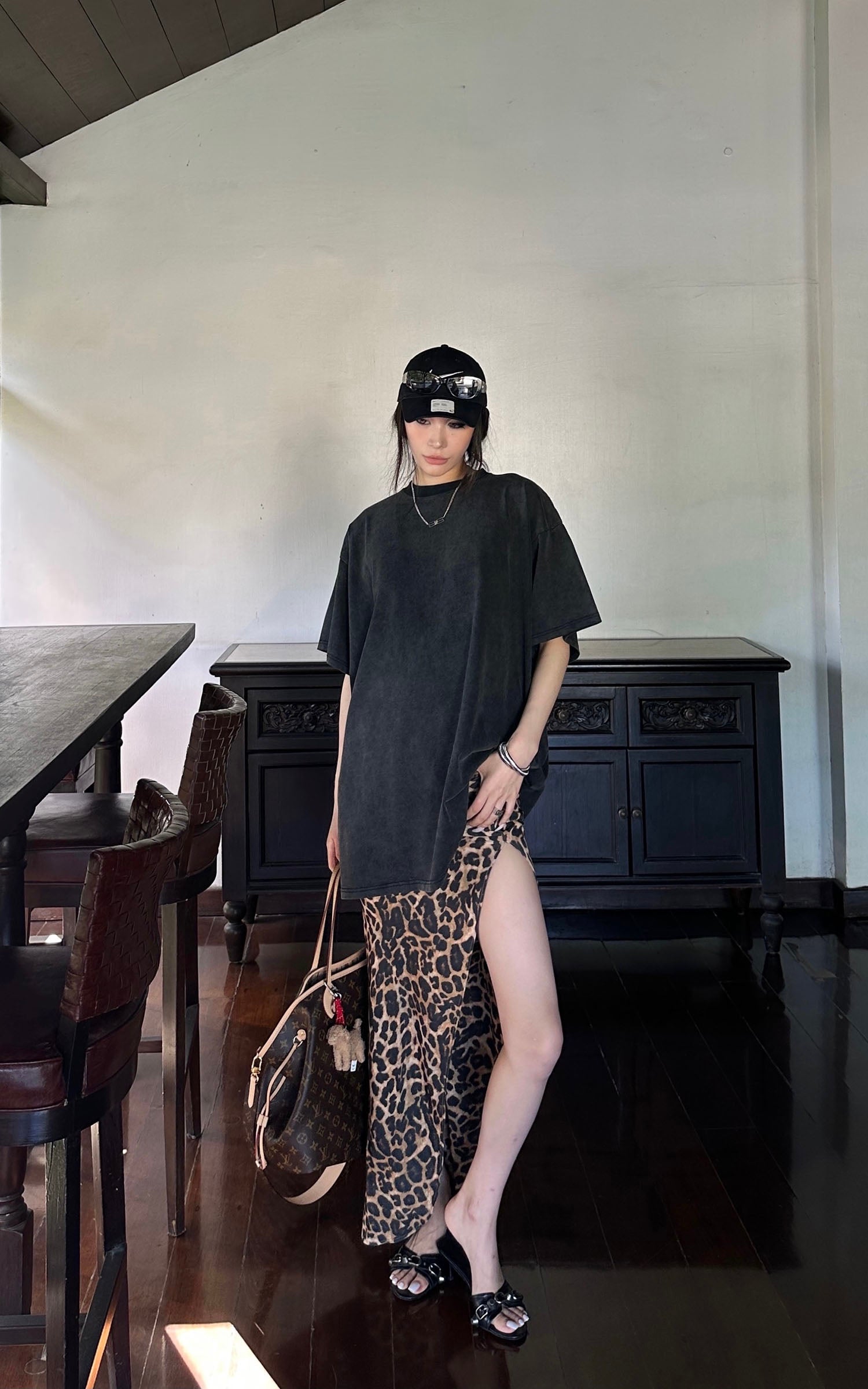 0122stepll 레오파드 하이슬릿 슬림 맥시 스커트