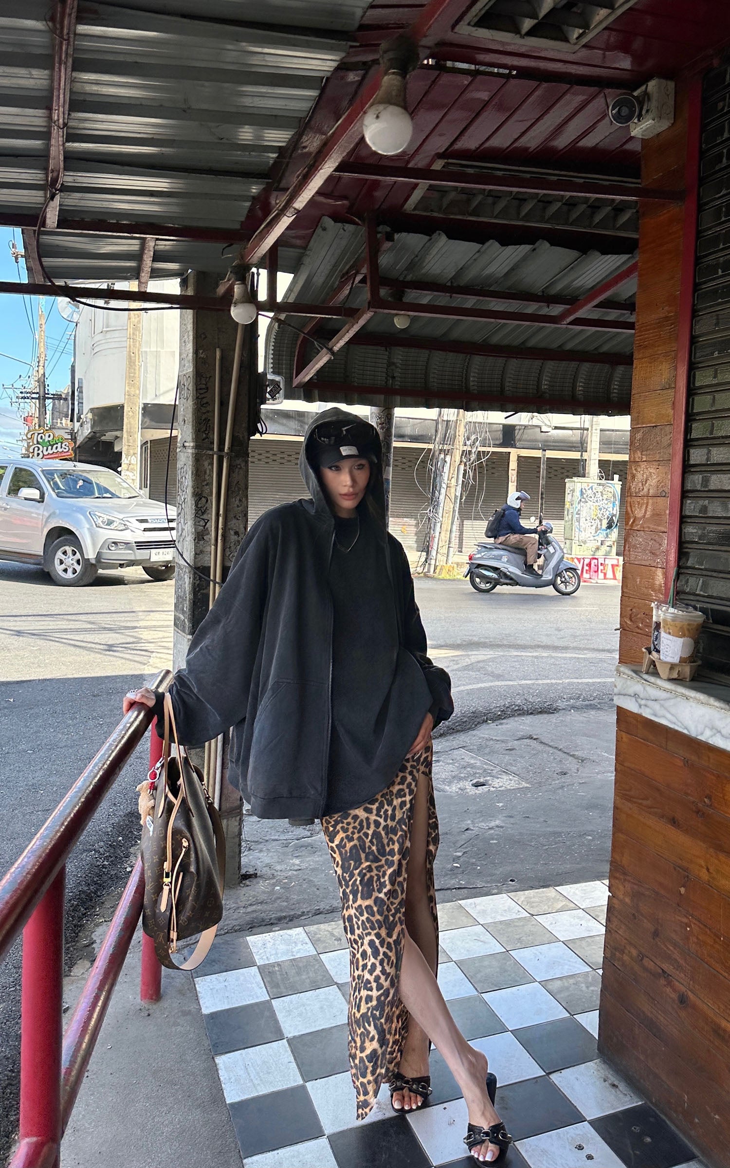 0122stepll 레오파드 하이슬릿 슬림 맥시 스커트