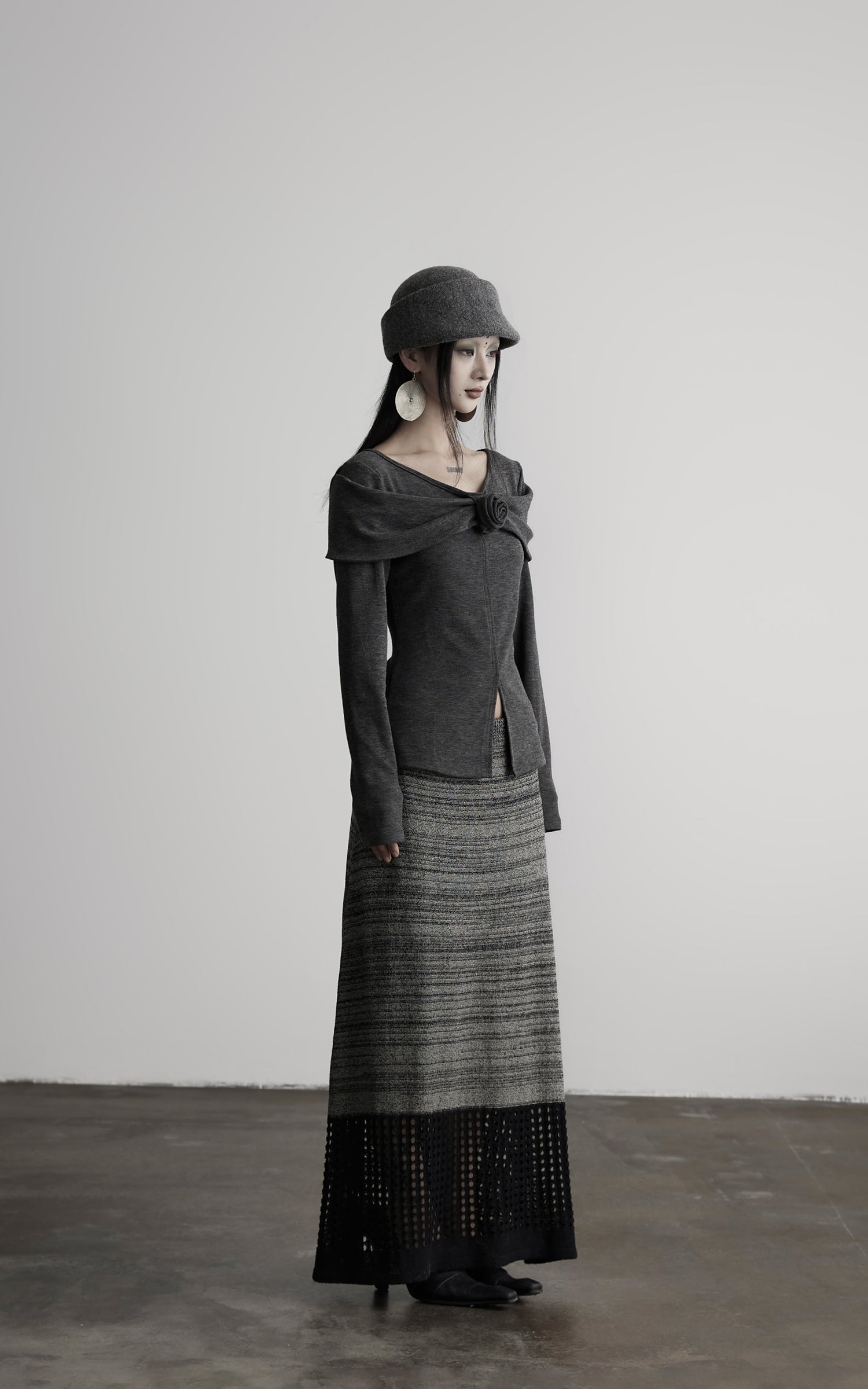 DOINDULGE Draped Knit Top with Rose Detail