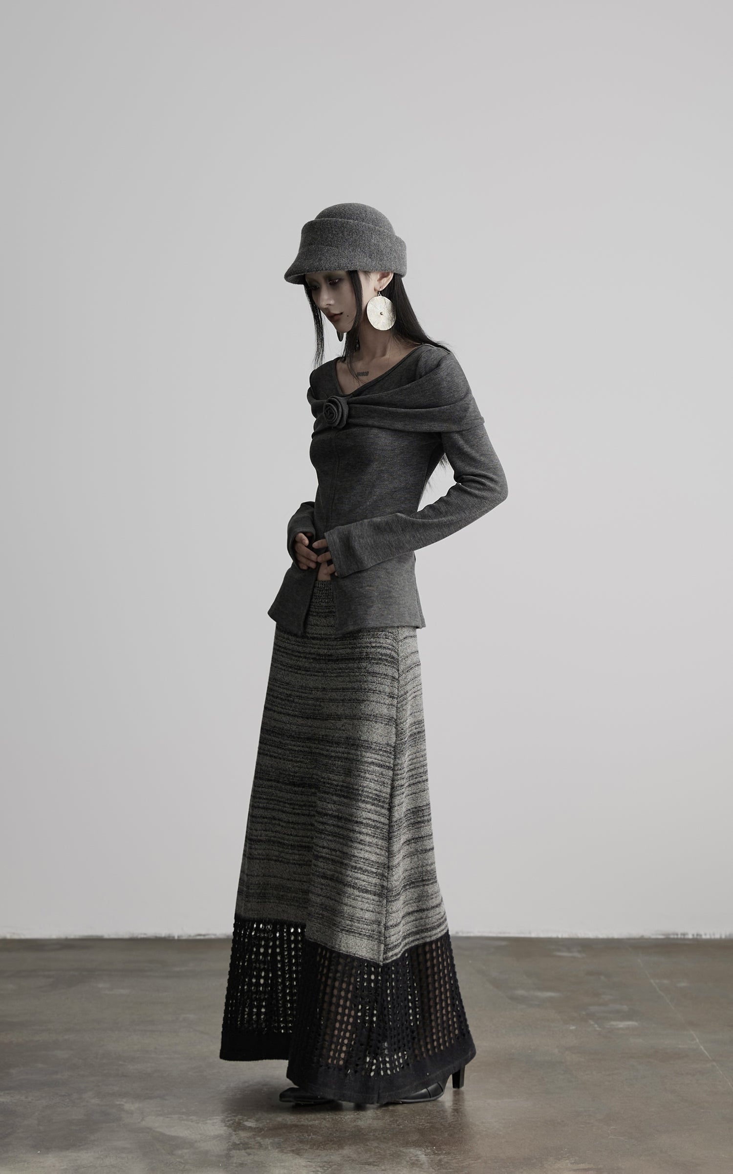 DOINDULGE Draped Knit Top with Rose Detail