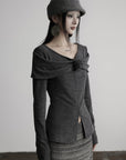 DOINDULGE Draped Knit Top with Rose Detail