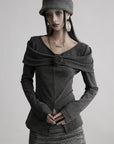 DOINDULGE Draped Knit Top with Rose Detail