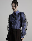 DOINDULGE Sheer Organza Butterfly Overlay Plaid Shirt