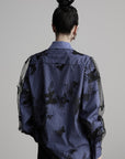 DOINDULGE Sheer Organza Butterfly Overlay Plaid Shirt
