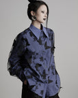 DOINDULGE Sheer Organza Butterfly Overlay Plaid Shirt