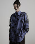DOINDULGE Sheer Organza Butterfly Overlay Plaid Shirt