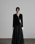 DOINDULGE Split Cuff Wrap Blouse with Contrast Trim