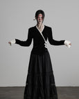DOINDULGE Split Cuff Wrap Blouse with Contrast Trim