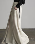 DOINDULGE Wide Leg Trousers with Draped Obi Belt