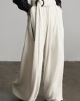 DOINDULGE Wide Leg Trousers with Draped Obi Belt