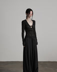 DOINDULGE Ruched Lace Knit Top with Cutout and Thumbhole Sleeves