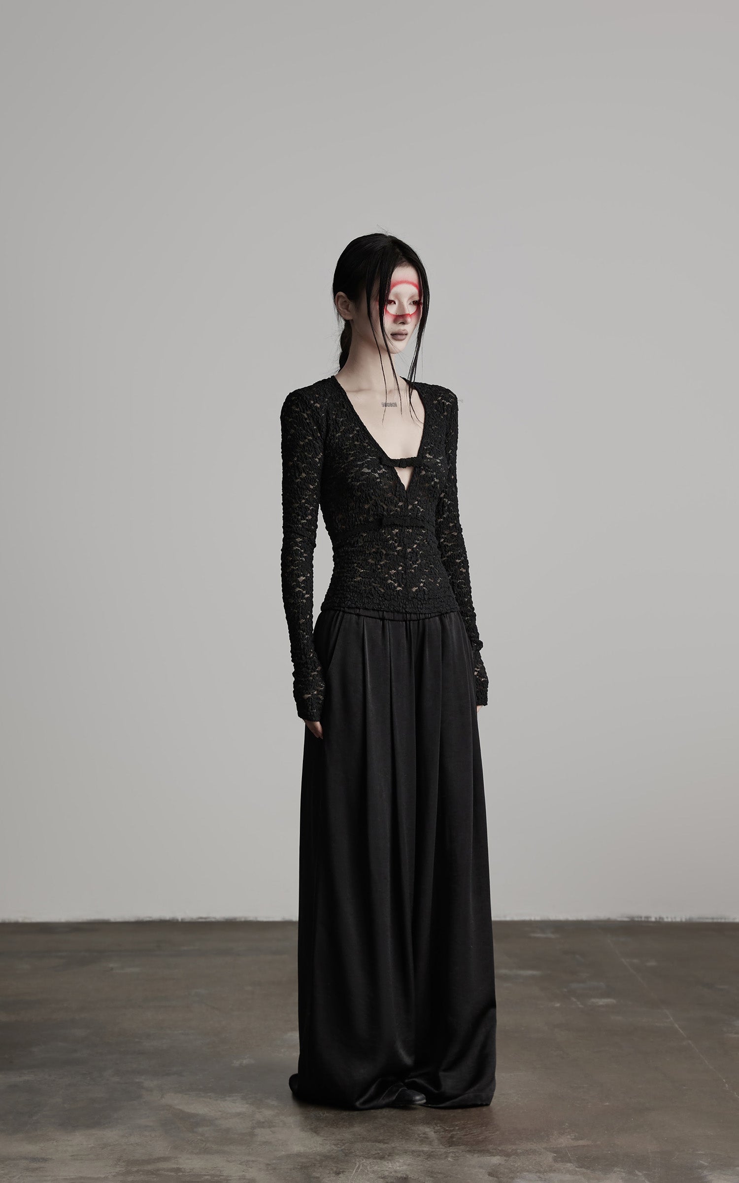 DOINDULGE Wide Leg Trousers with Draped Obi Belt