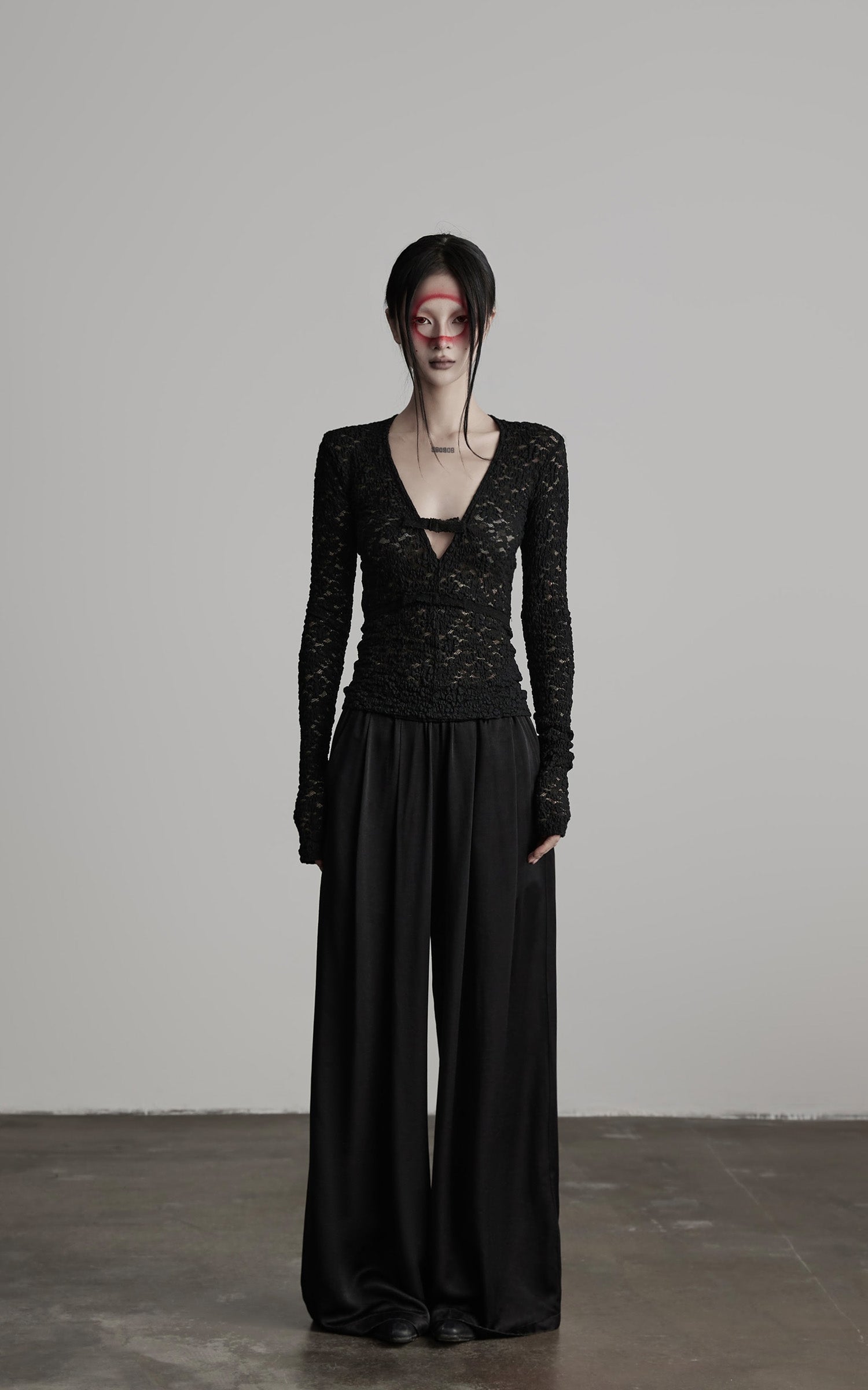 DOINDULGE Wide Leg Trousers with Draped Obi Belt