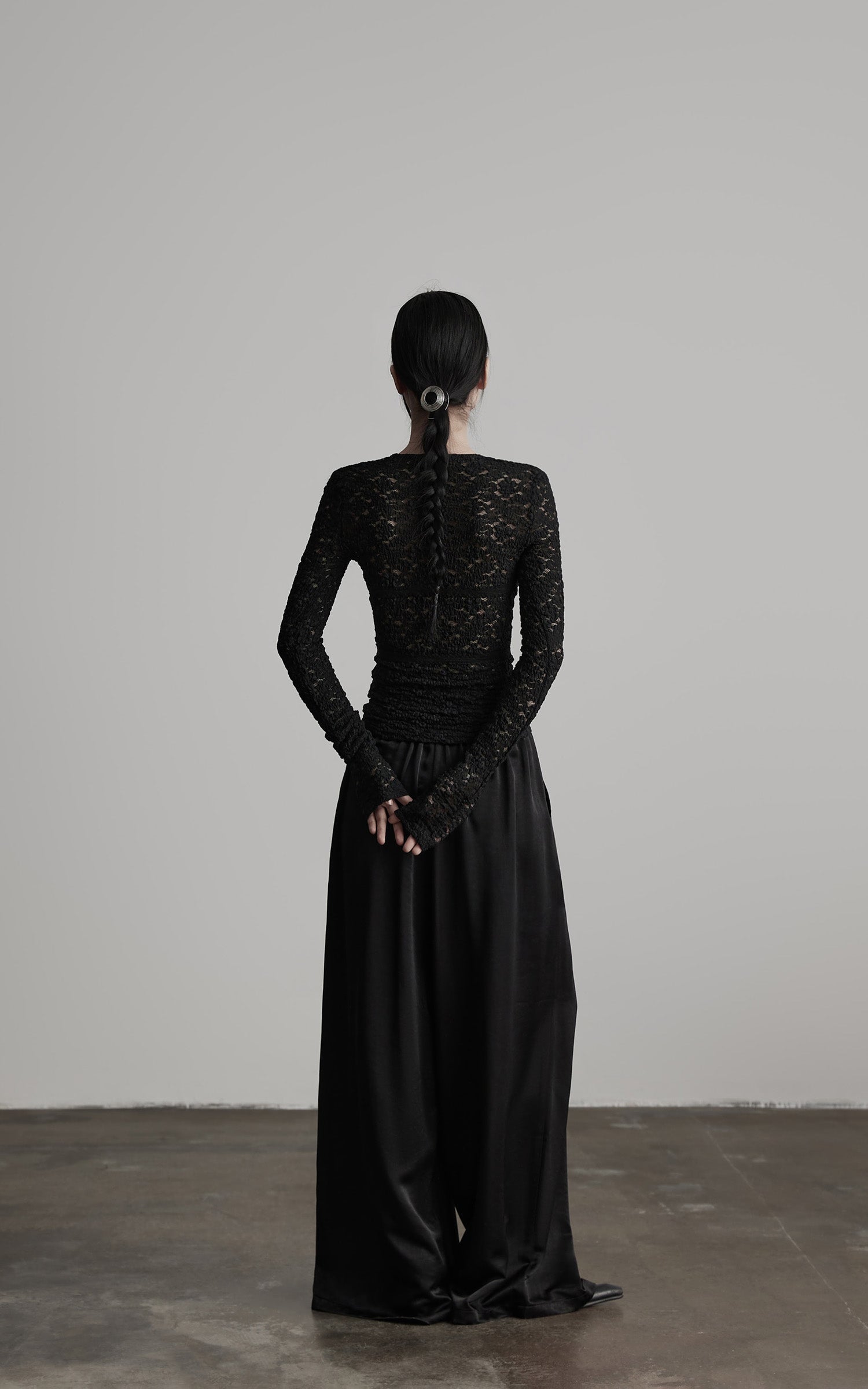 DOINDULGE Wide Leg Trousers with Draped Obi Belt