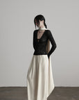 DOINDULGE Ruched Lace Knit Top with Cutout and Thumbhole Sleeves