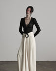 DOINDULGE Ruched Lace Knit Top with Cutout and Thumbhole Sleeves