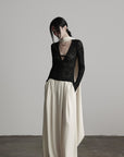 DOINDULGE Ruched Lace Knit Top with Cutout and Thumbhole Sleeves
