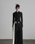 DOINDULGE Wide Leg Trousers with Draped Obi Belt
