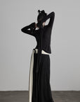 DOINDULGE Wide Leg Trousers with Draped Obi Belt