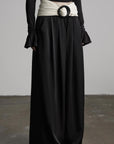 DOINDULGE Wide Leg Trousers with Draped Obi Belt
