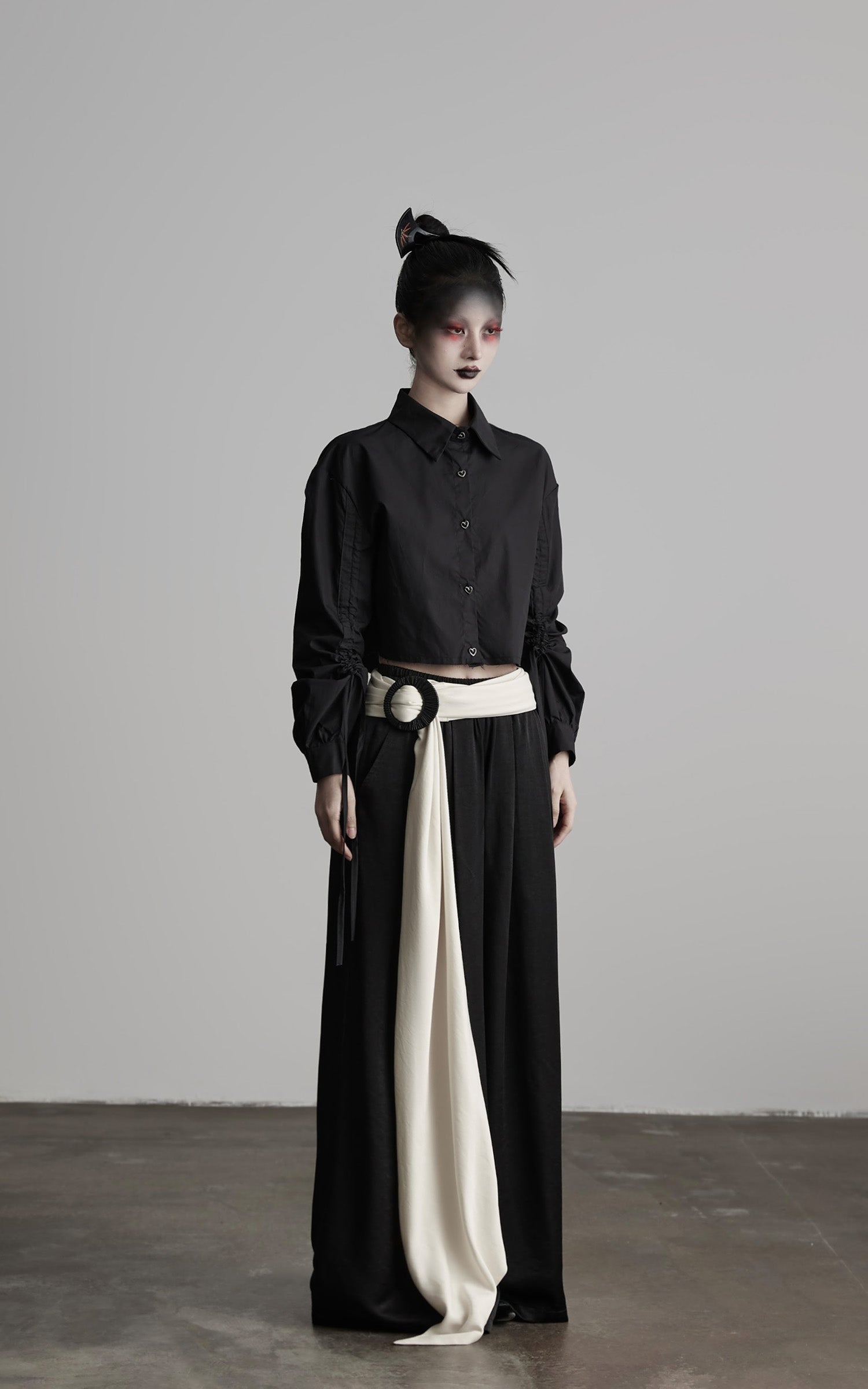 DOINDULGE Wide Leg Trousers with Draped Obi Belt