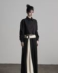 DOINDULGE Wide Leg Trousers with Draped Obi Belt