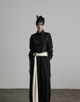DOINDULGE Wide Leg Trousers with Draped Obi Belt