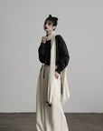 DOINDULGE Wide Leg Trousers with Draped Obi Belt