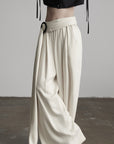 DOINDULGE Wide Leg Trousers with Draped Obi Belt