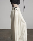DOINDULGE Wide Leg Trousers with Draped Obi Belt