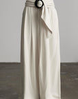 DOINDULGE Wide Leg Trousers with Draped Obi Belt