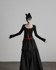 DOINDULGE Cutout Button Knit Top with Lace Inset