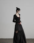 DOINDULGE Cutout Button Knit Top with Lace Inset