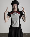 DOINDULGE Paneled Cutout T-Shirt with Layered Collar