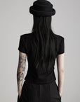 DOINDULGE Paneled Cutout T-Shirt with Layered Collar