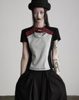 DOINDULGE Paneled Cutout T-Shirt with Layered Collar