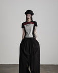 DOINDULGE Paneled Cutout T-Shirt with Layered Collar