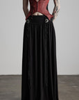 DOINDULGE Draped Maxi Skirt with Embroidered Tassel Straps