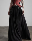 DOINDULGE Draped Maxi Skirt with Embroidered Tassel Straps