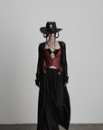 DOINDULGE Draped Maxi Skirt with Embroidered Tassel Straps