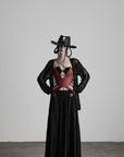 DOINDULGE Draped Maxi Skirt with Embroidered Tassel Straps