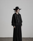 DOINDULGE Draped Maxi Skirt with Embroidered Tassel Straps