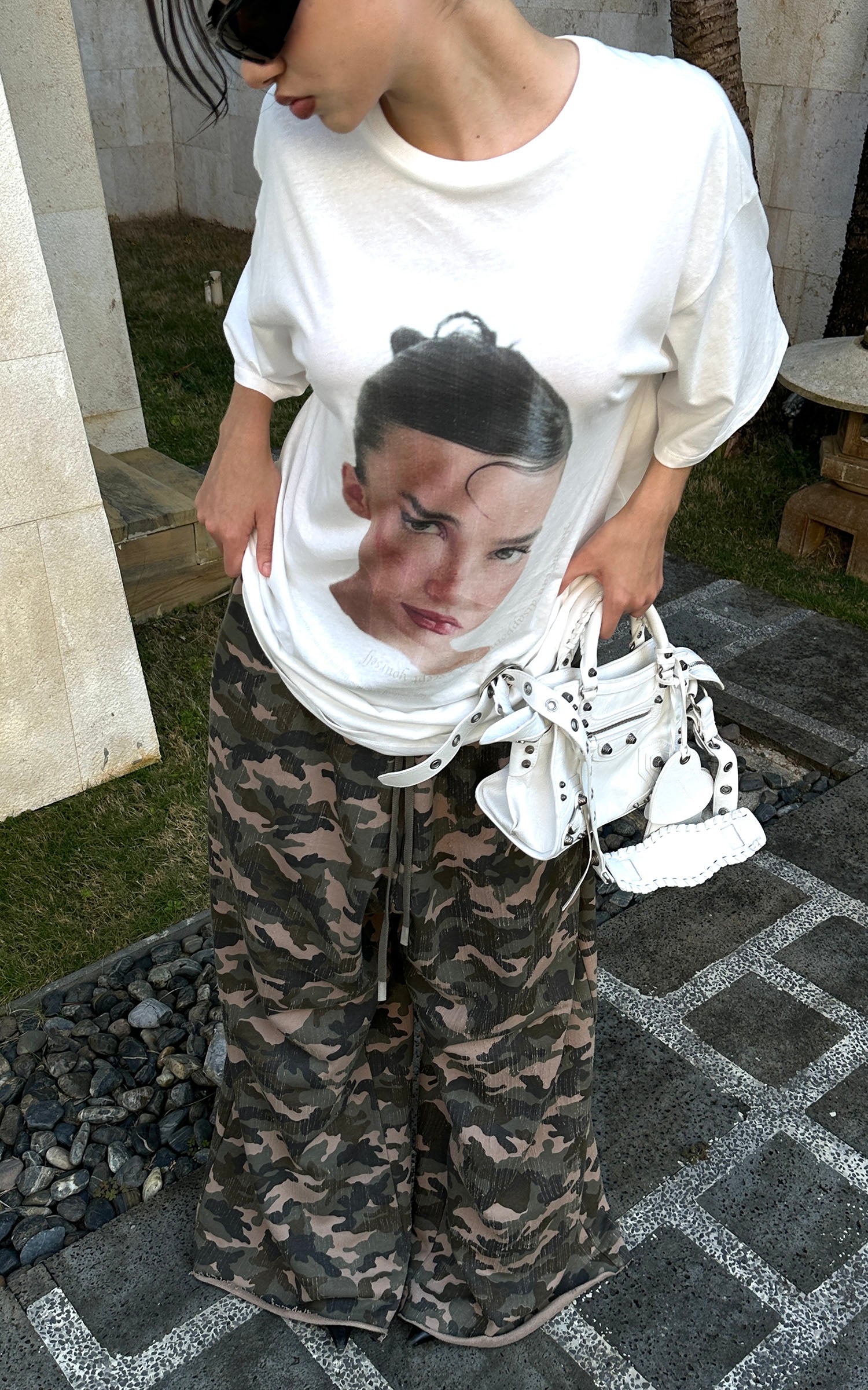 0122stepll T-shirt ample à imprimé portrait
